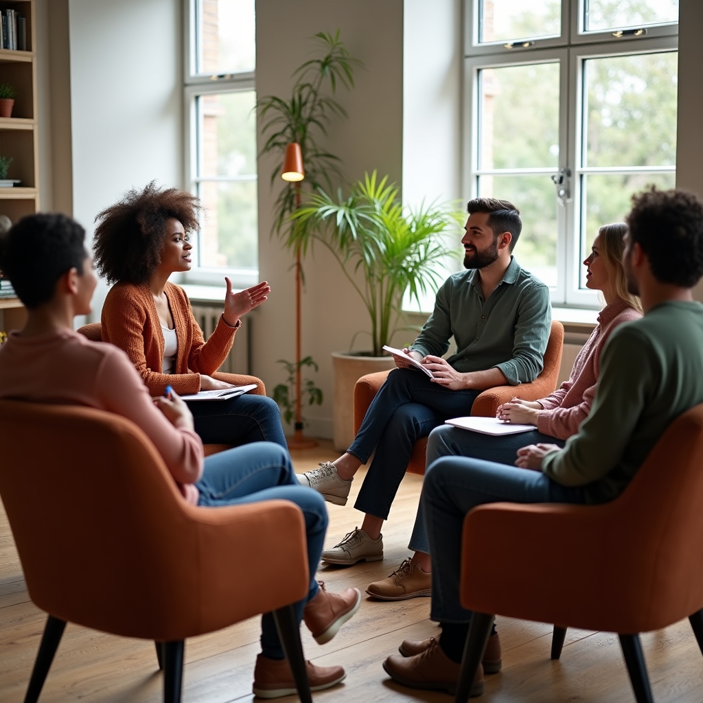 Gruppe von Teilnehmerinnen übt Gesprächssituationen in einem Workshopraum